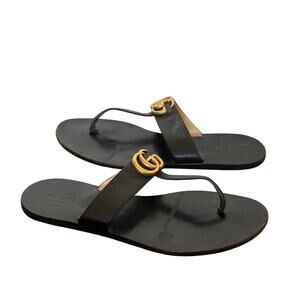 Gucci Marmont GG Thong Sandals Black Slip On Flip Flop Flat Size EU 39 US 9